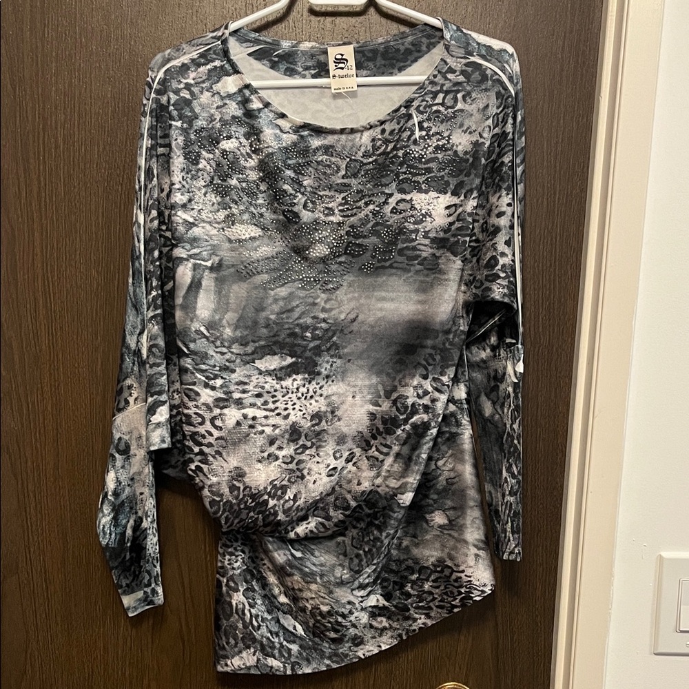 S-Twelve Black and Gray Animal Print Long Sleeve top/ mini dress
